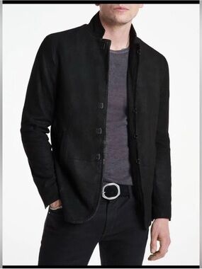 John Varvatos Black Stand Collar Shirt Jacket